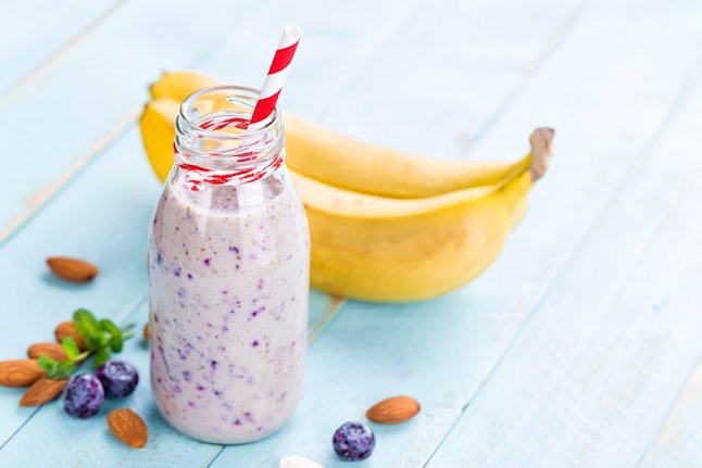 Marijuana infused blueberry banana smoothie with hemp protein
