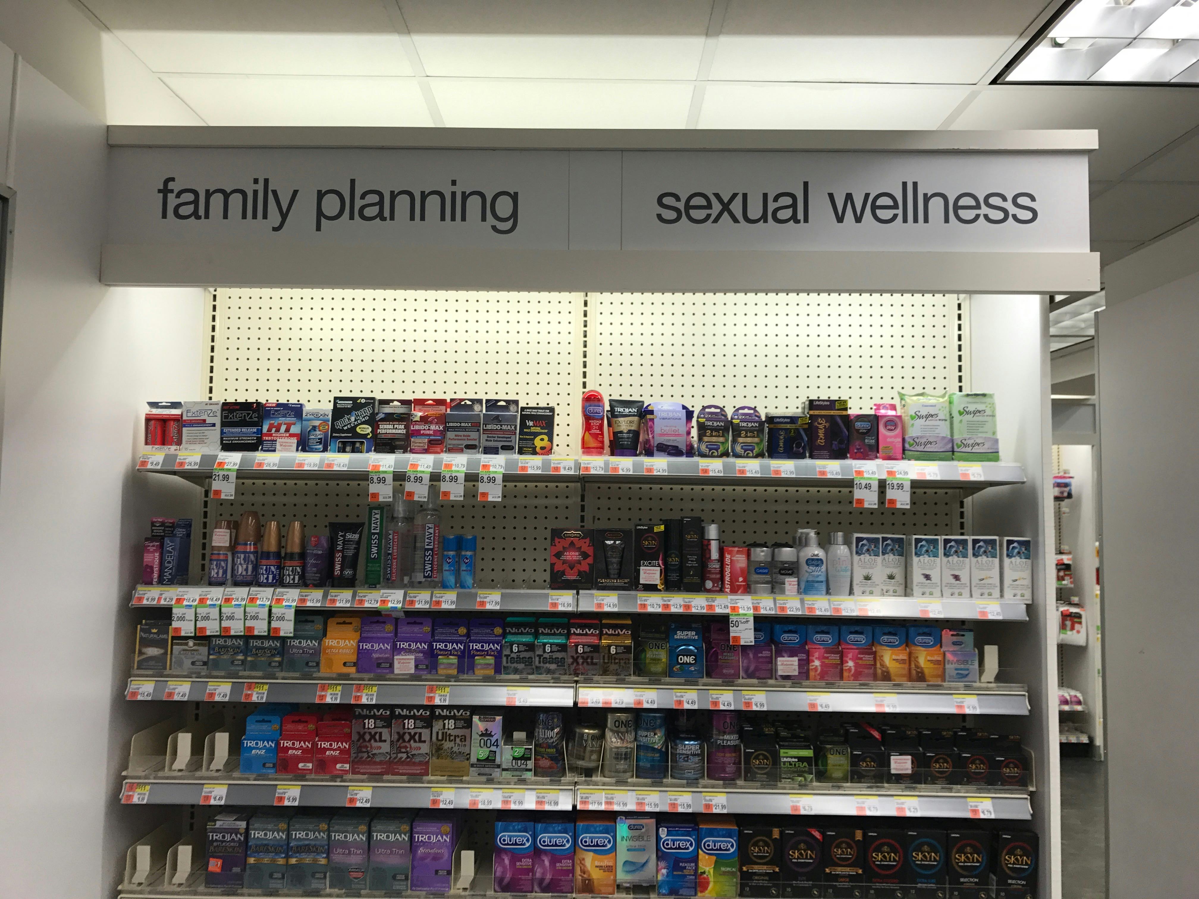 Condoms are still in the “family planning” aisle at the drugstore