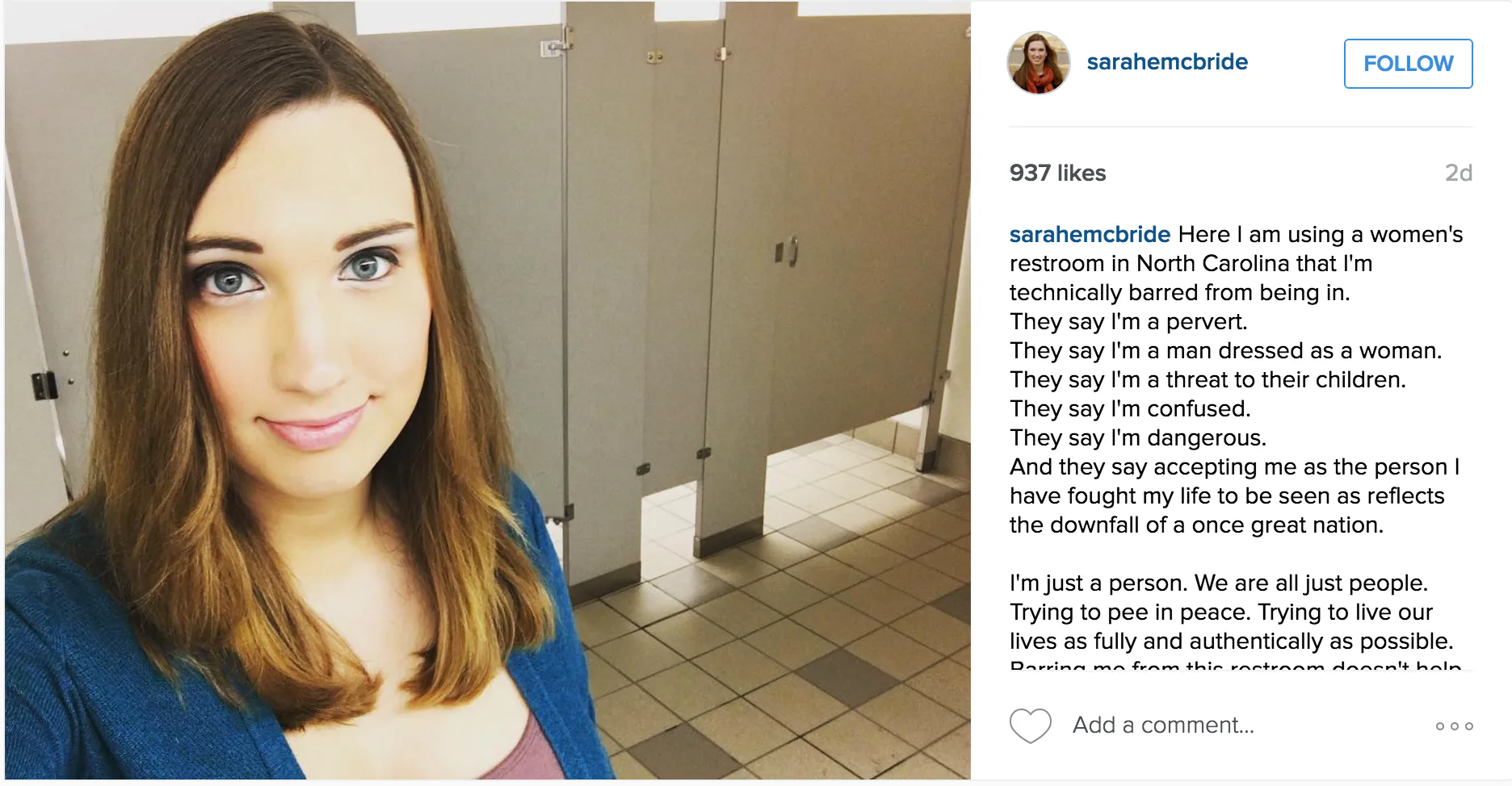 Transgender Woman's Selfie in a North Carolina Public Bathroom Is the ...