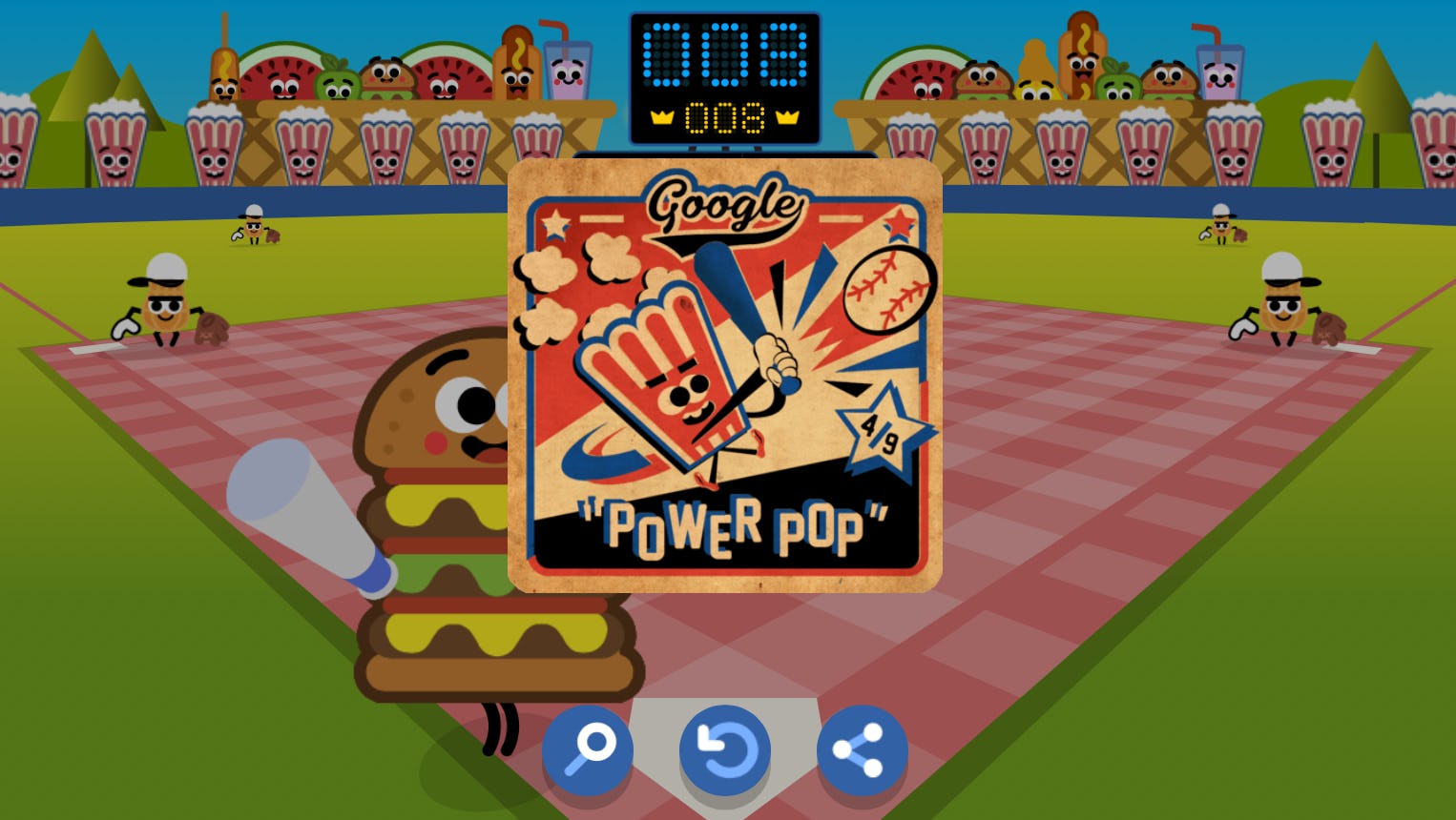 The Google Doodle for July 3 is a ballpark food baseball game, so